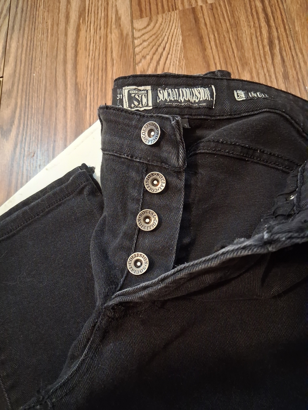 Social Collision Men's Indie Black Slim Straight Skinny Jeans 31x32 Button Fly